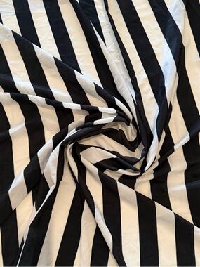 Black and White Striped Poly Print Lightweight Satin Fabric